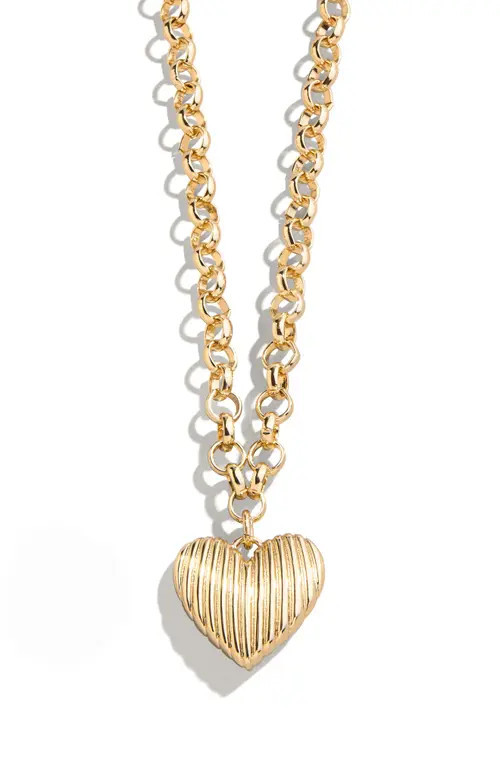 BaubleBar Ribbed Heart Pendant Necklace in Gold at Nordstrom | Nordstrom