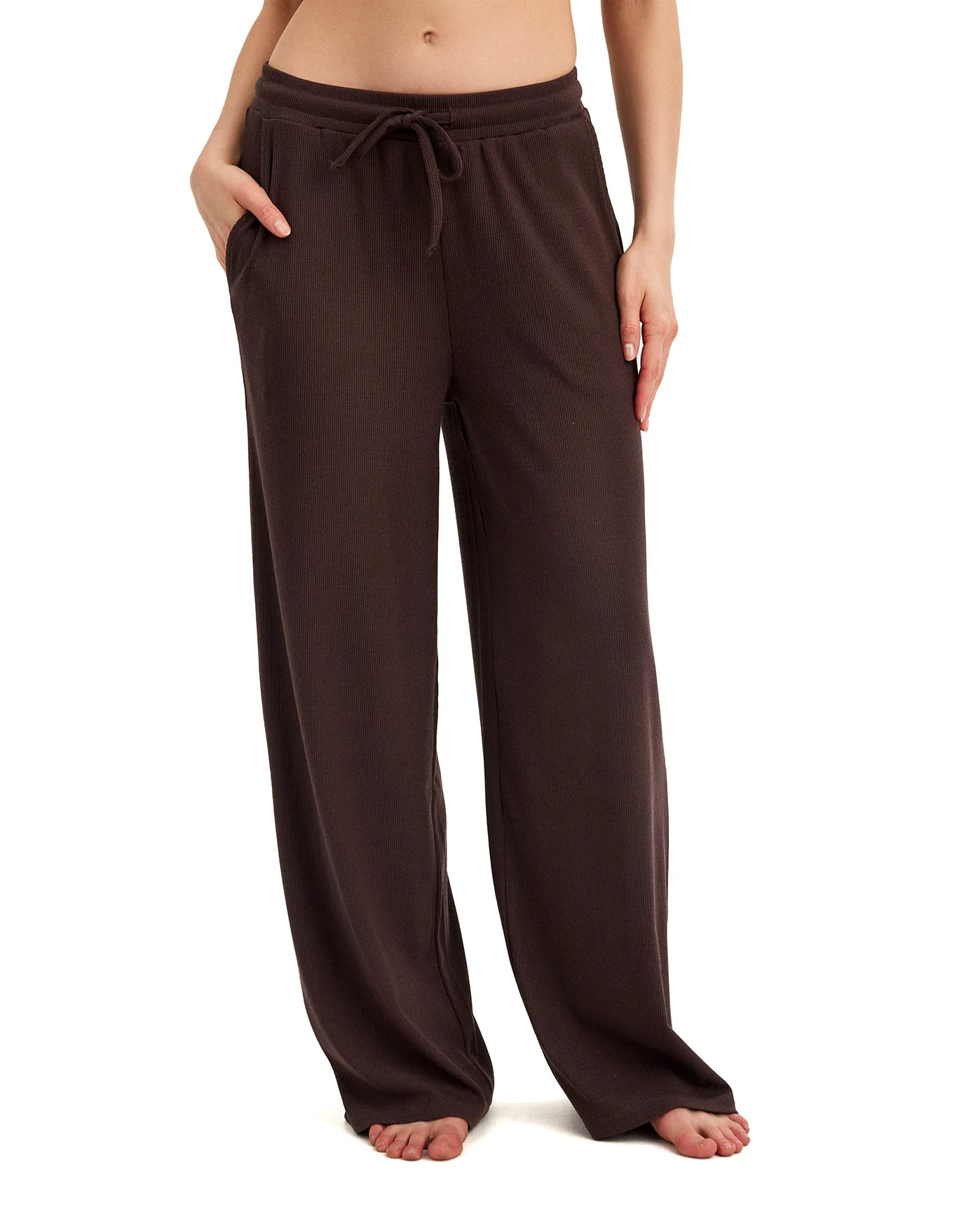 Summer Lounge Ribbed Wide Leg Pant-Brown | Gottex Swimwear