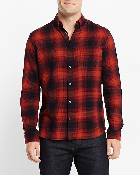 Plaid Stretch Flannel Shirt | Express