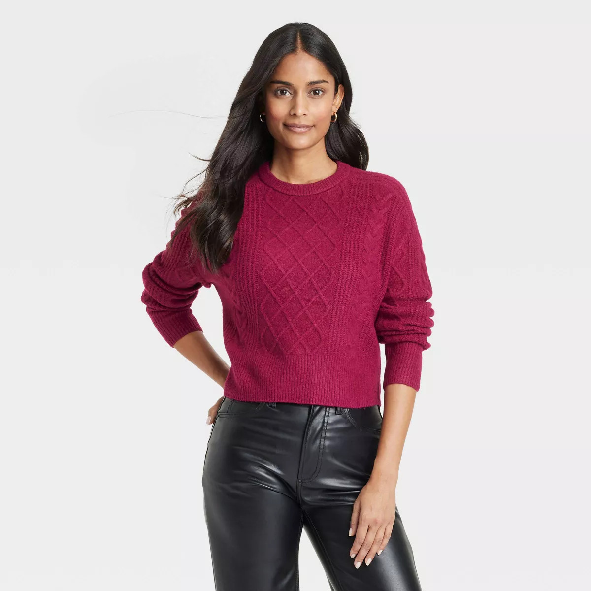 Women's Crewneck Cashmere-Like Cable Pullover Sweater - Universal Thread™ | Target