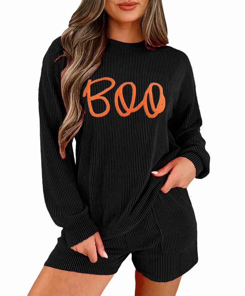 Womens Ribbed Pajama Sets Long Sleeve Top and Shorts Matching Lounge Set Loungewear Sweatsuit wit... | Amazon (US)