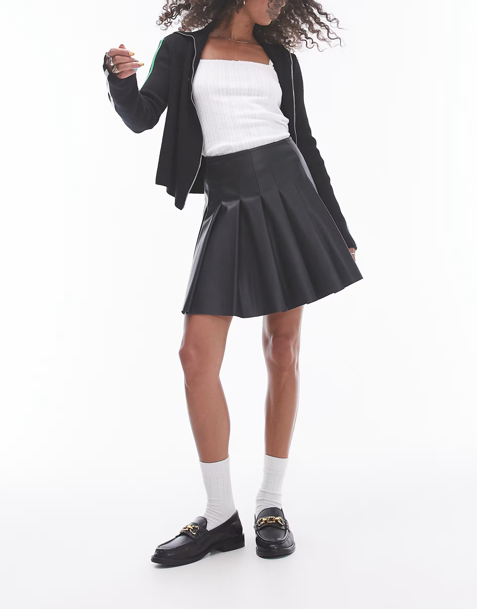 Topshop faux leather clean pleat mini skirt in black | ASOS (Global)