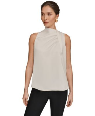 Donna Karan New York Women's Sleeveless Twist-Front Drape Blouse - Cream | Macy's