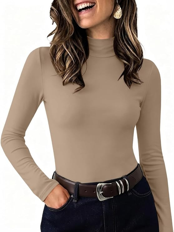 Womens Mock Neck Shirts Fall Long Sleeve Tops Microfleece Slim Tee | Amazon (US)