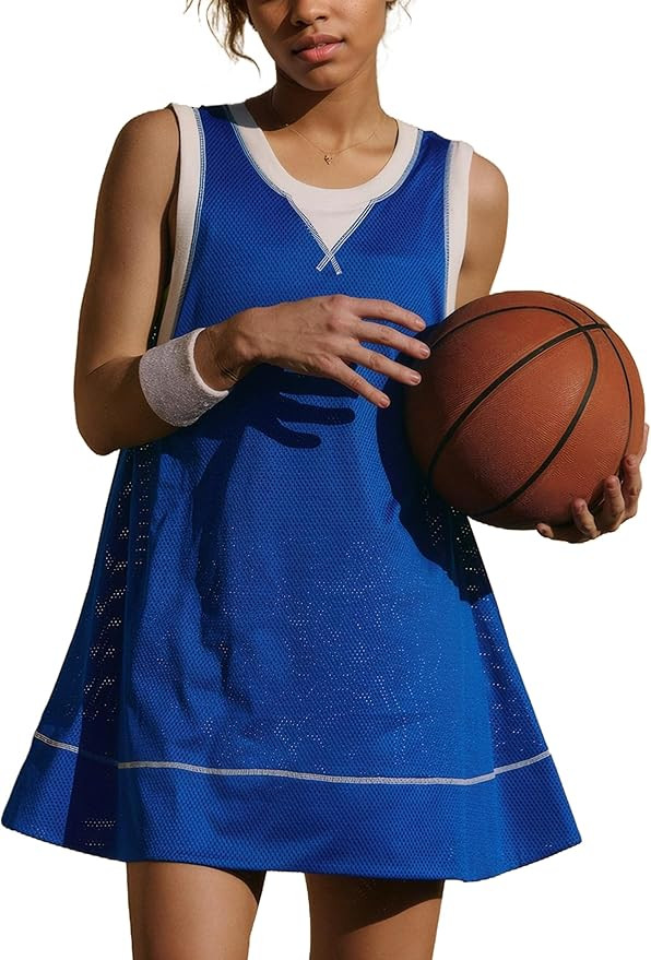Lauweion Womens Sleeveless Mesh Athletic Mini Dress Loose Fit V Back Crewneck Contrast Tennis Gol... | Amazon (US)