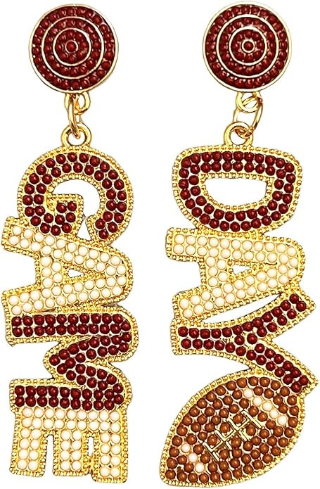 Beaded Game Day Baseball Football Earrings for Women Handmade Bead Crystal Drop Dangle Sports Ear... | Amazon (US)