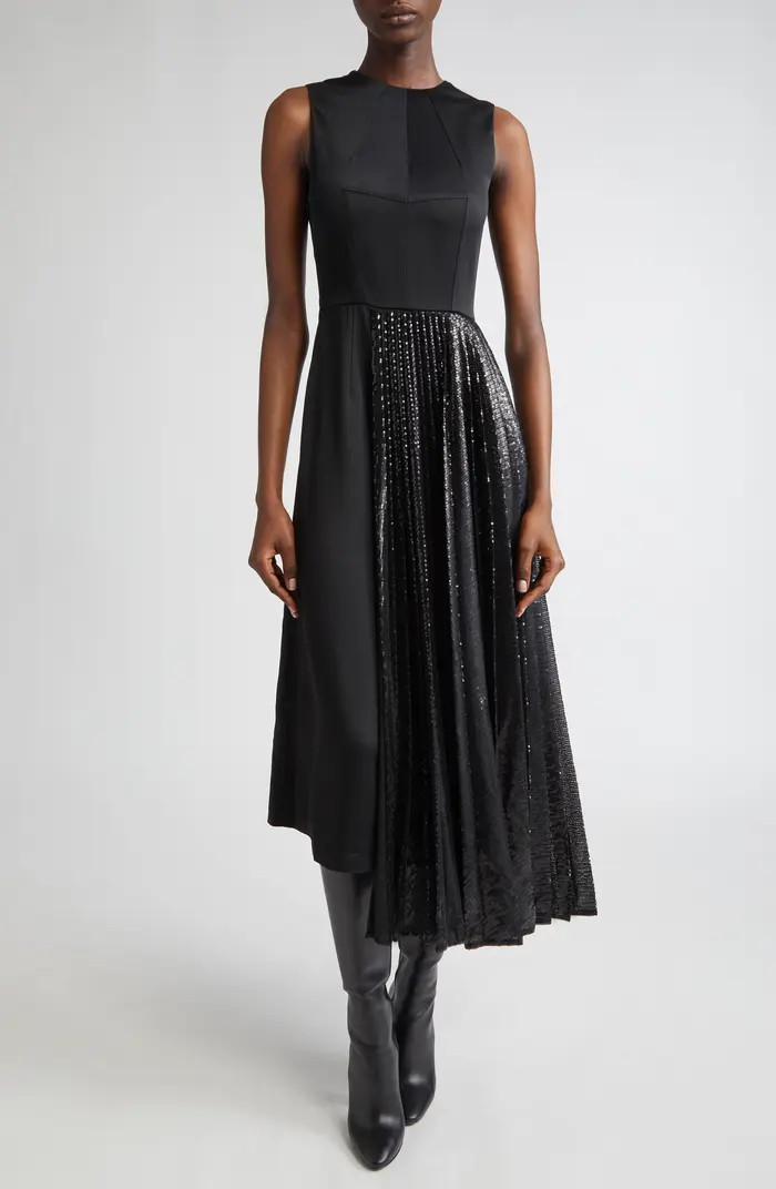 Pleated Sequin Overlay Satin Sheath Dress | Nordstrom