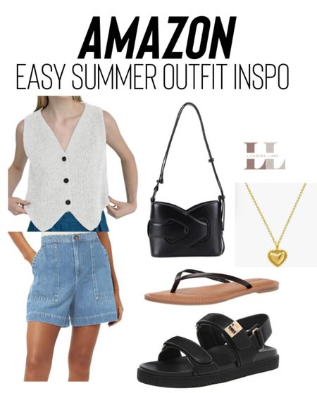Easy summer outfits, summer style, denim shorts, vest knit top, black and white, neutral style, mom outfits, errands outfit, travel outfit, vacation, summer style , Amazon fashion, Amazon finds , affordable 

#LTKFindsUnder50 #LTKStyleTip #LTKTravel