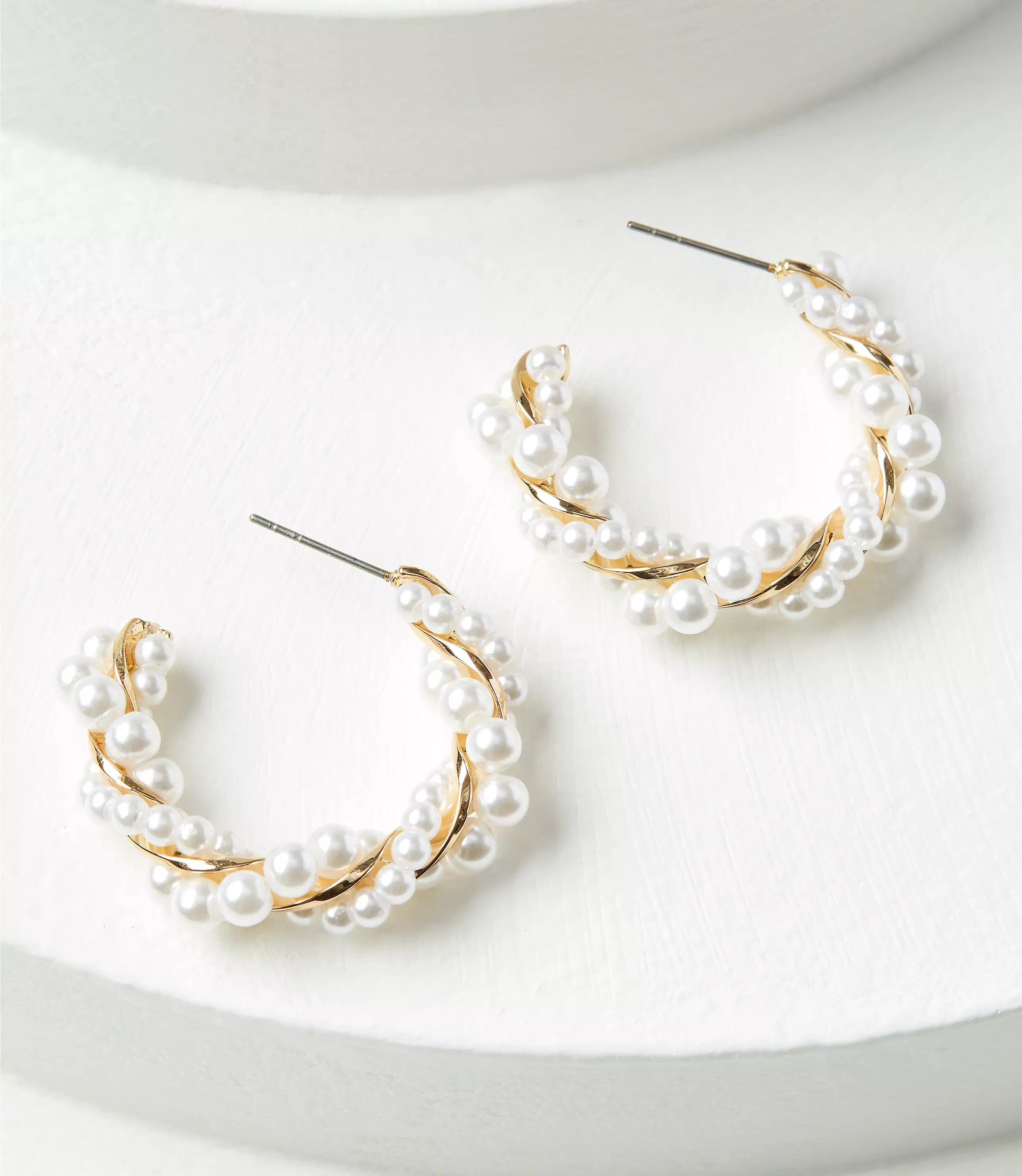 Pearlized Twist Hoop Earrings | LOFT