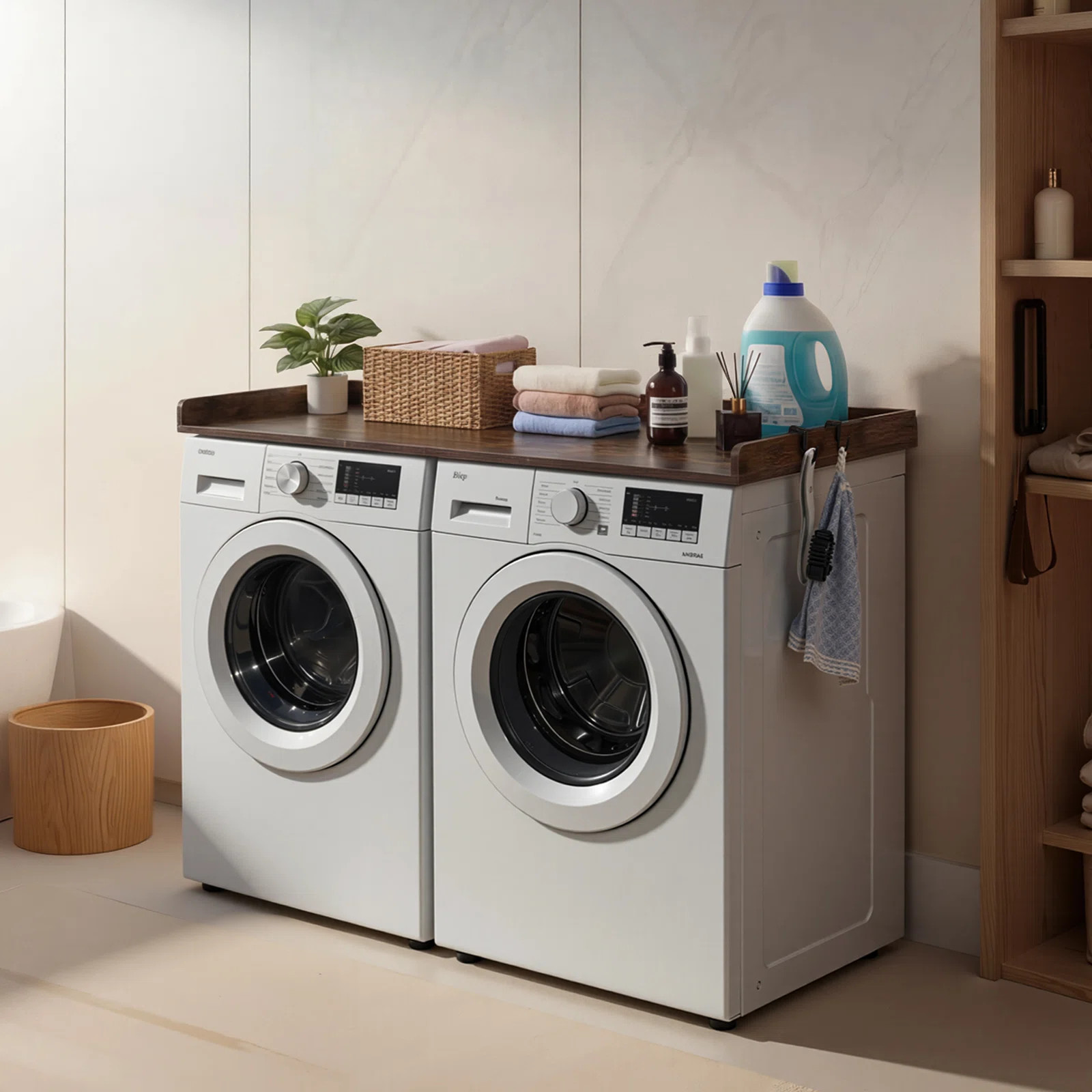 VEVOR Washer Dryer Countertop, 54 x 27.5 in Wooden Washer and Dryer Topper with Edge & 2 Hooks, Water-Resistant Laundry Machine Topper for Laundry Closet Pantry Counter Organization and Storage, White & Reviews - Wayfair Canada | Wayfair North America