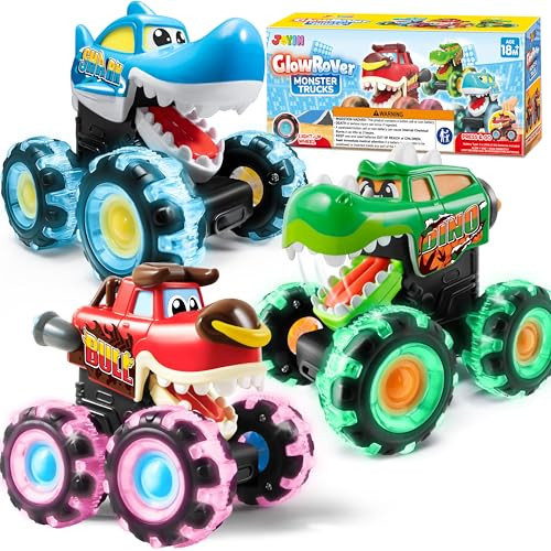 JOYIN 3 Pack Monster Truck Toy - Motion Activated Light Up Cars for Toddlers - Monster Glow Rover LED Wheels - Baby Boy Toys - Press and Go Trucks for Kids Boy Birthday Gifts Easter Basket Stuffers | Amazon (US)