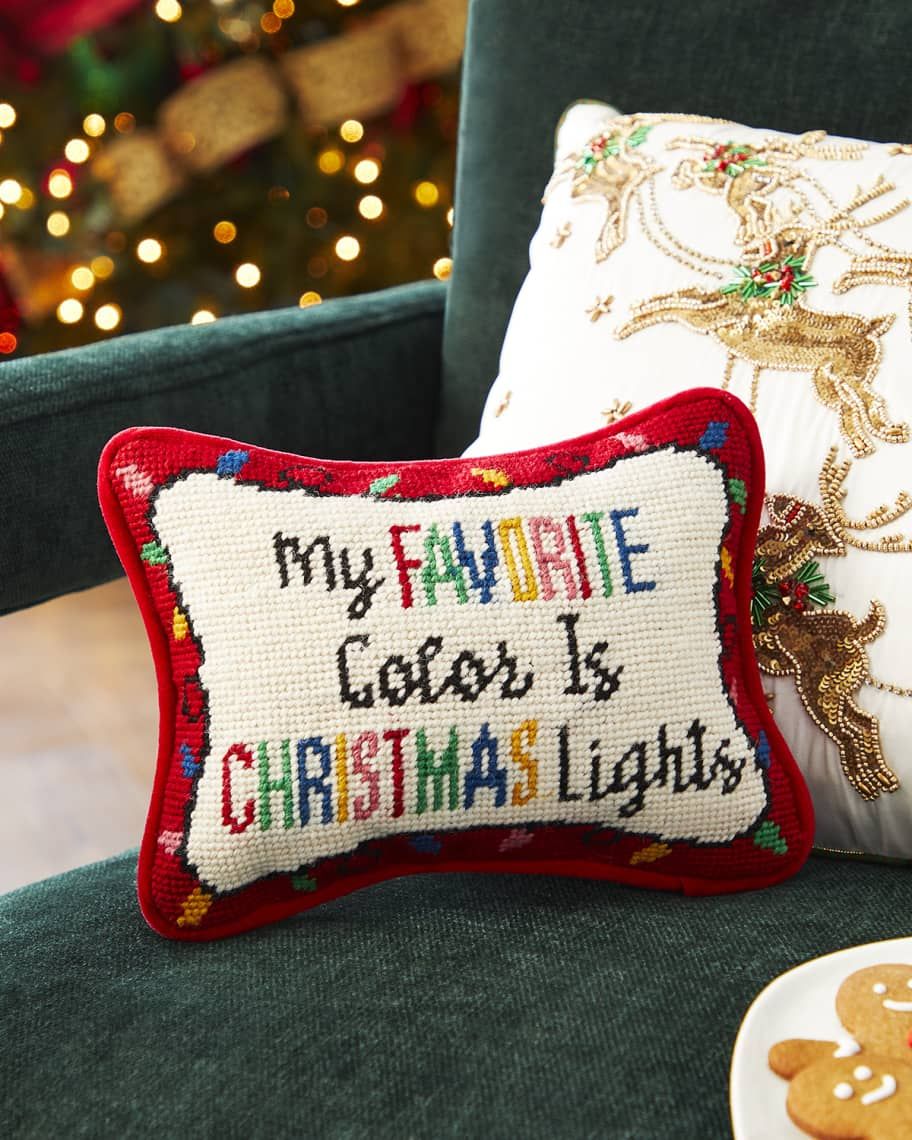 Neiman Marcus My Favorite Color is Christmas Lights Needlepoint Pillow, 6.5" x 9" | Neiman Marcus