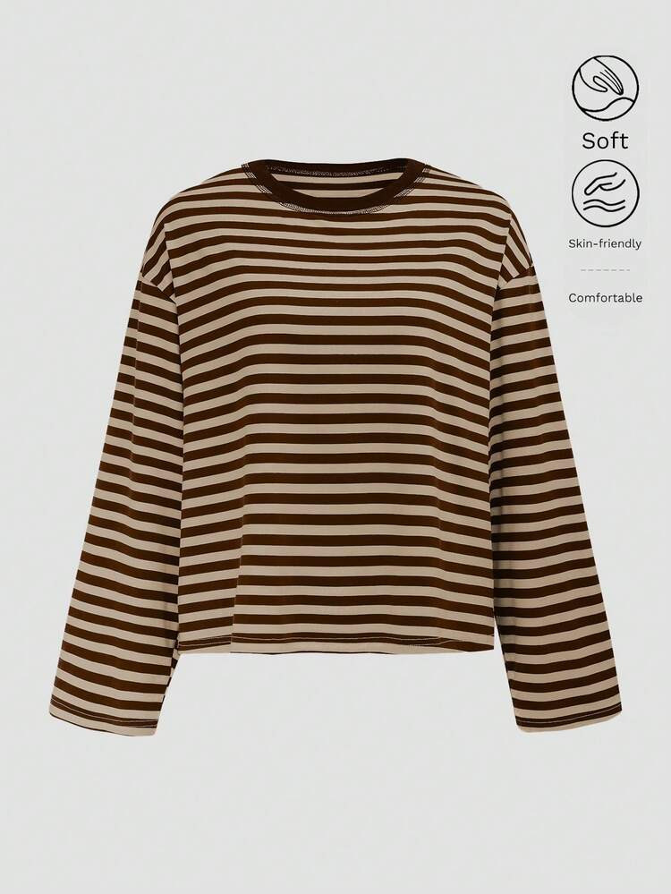 Women's Long Sleeve Shirts Casual Crew Neck Basic Fall Tops Loose Fit Comfy | SHEIN