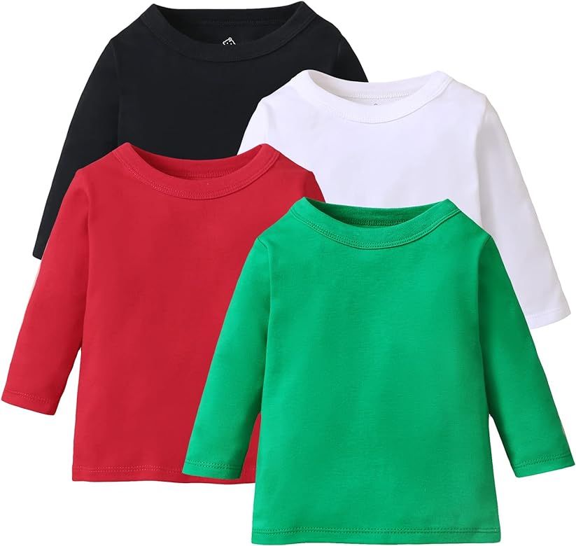 OPAWO Unisex Infant Baby Crew Neck T-Shirt 4 Pack Short Sleeve Solid Color Tees for Boys Girls | Amazon (US)