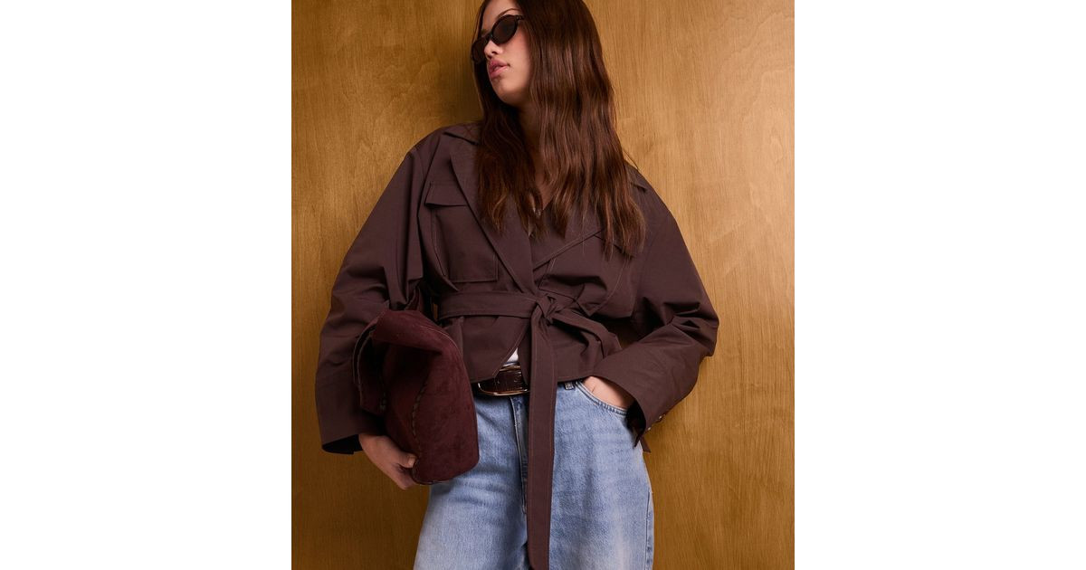 Brown Double Pocket Belted Short Belted Mac | New Look | New Look (UK)