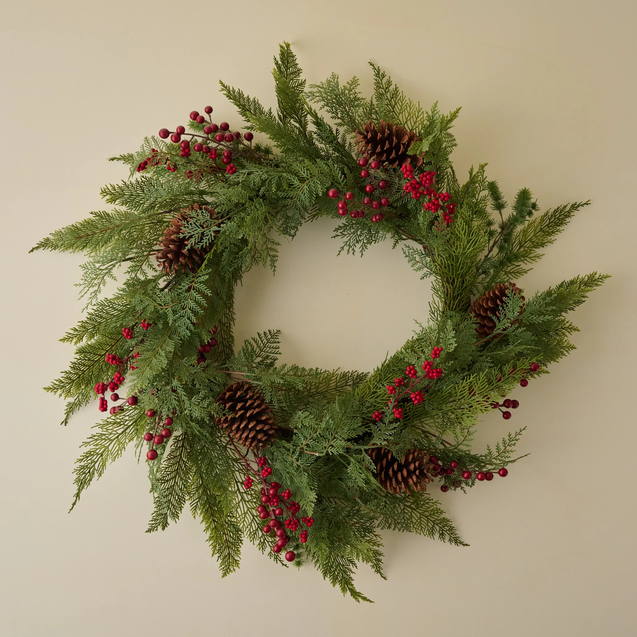 Real Touch Foraged Red Berry Pine Wreath | Magnolia