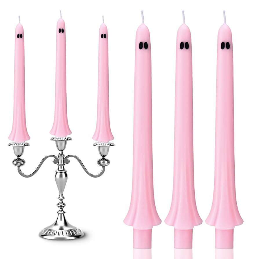 6 Pcs Halloween Ghost Taper Candles Bulk Cute Pink Spooky Candles Decorations Halloween Ghost Sha... | Amazon (US)