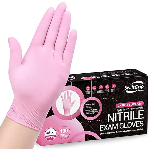 Pink Nitrile Gloves, 3-mil, Industrial Gloves Disposable Latex Free, for Cleaning & Esthetician, ... | Amazon (US)