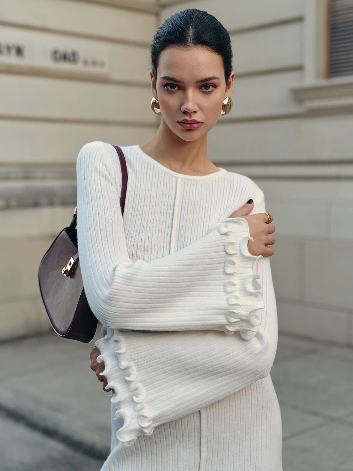 Lettuce Trim Bell Sleeve Sweater Dress | Commense