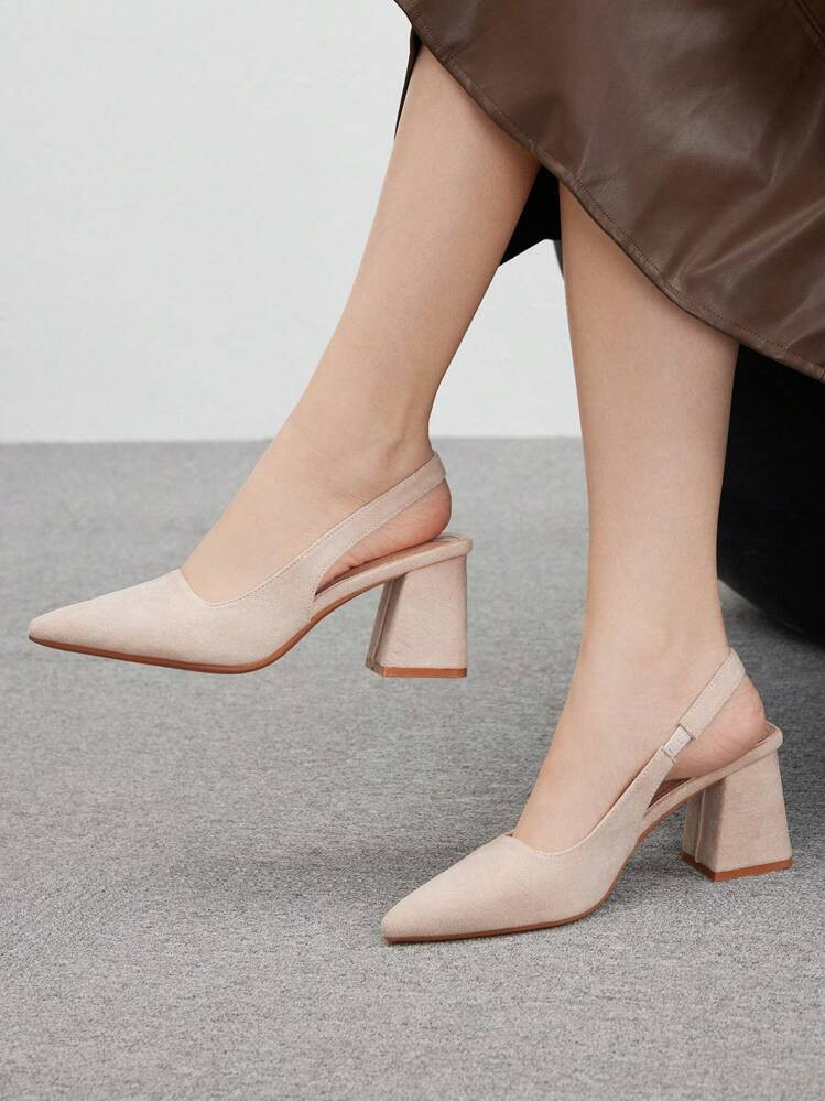 CUCCOO BIZCHIC Sapatos De Salto Grosso Pontudo De Gáspea De Camurça Damasco Para Mulheres, Adequado Para Deslocamento, Encontros, Festa, Férias, Outono, Ano Novo, Feriados | SHEIN