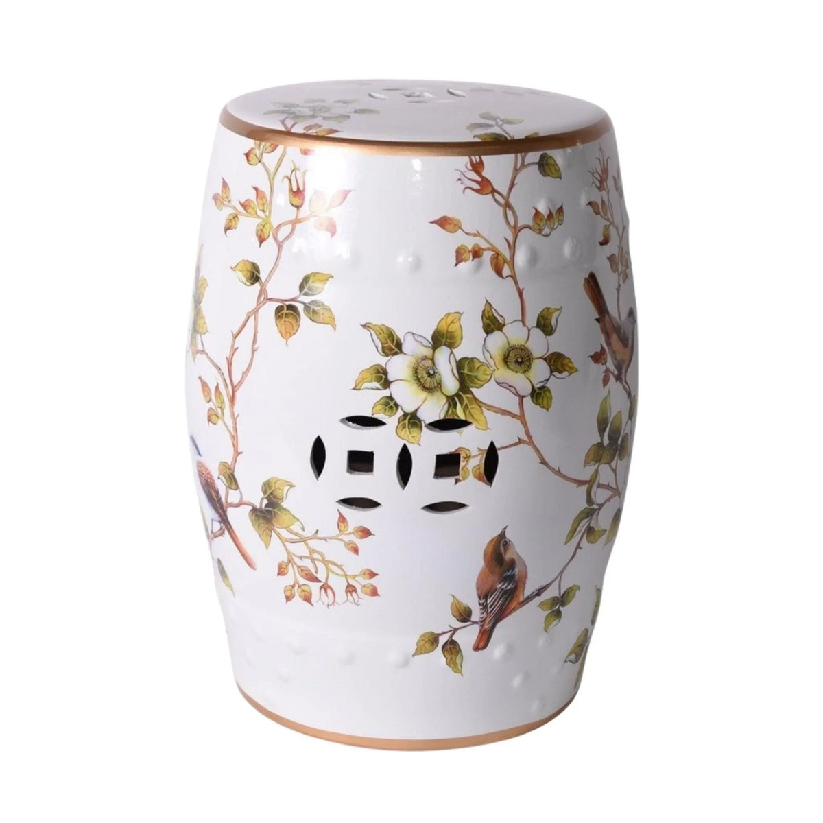 Cream Porcelain Garden Stool With Flowers and Birds | The Well Appointed House, LLC