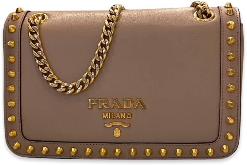 Prada Pattina Glace Calf Leather Cammeo Beige Pattina Studded Handbag | Amazon (US)