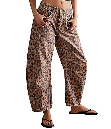 Free People We The Free Good Luck Denim Leopard Print Mid Rise Barrel Jeans - 32 | Dillard's