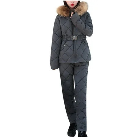 Hvyesh Women s Winter Hooded Skisuit Warm Windproof Ski Jacket and Pants 2 Piece Set Insulated Quilted Snowsuit Snowboarding Outfit | Walmart (US)