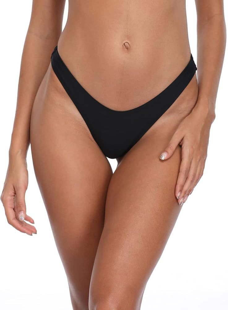 RELLECIGA Women's Thong Bikini Bottom Brazilian High Leg Bathing Suit Bottom | Amazon (US)