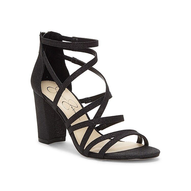 Jessica Simpson Stassey Sandal | Women's | Black Glitter Fabric | Size 10 | Heels | Sandals | Block | DSW