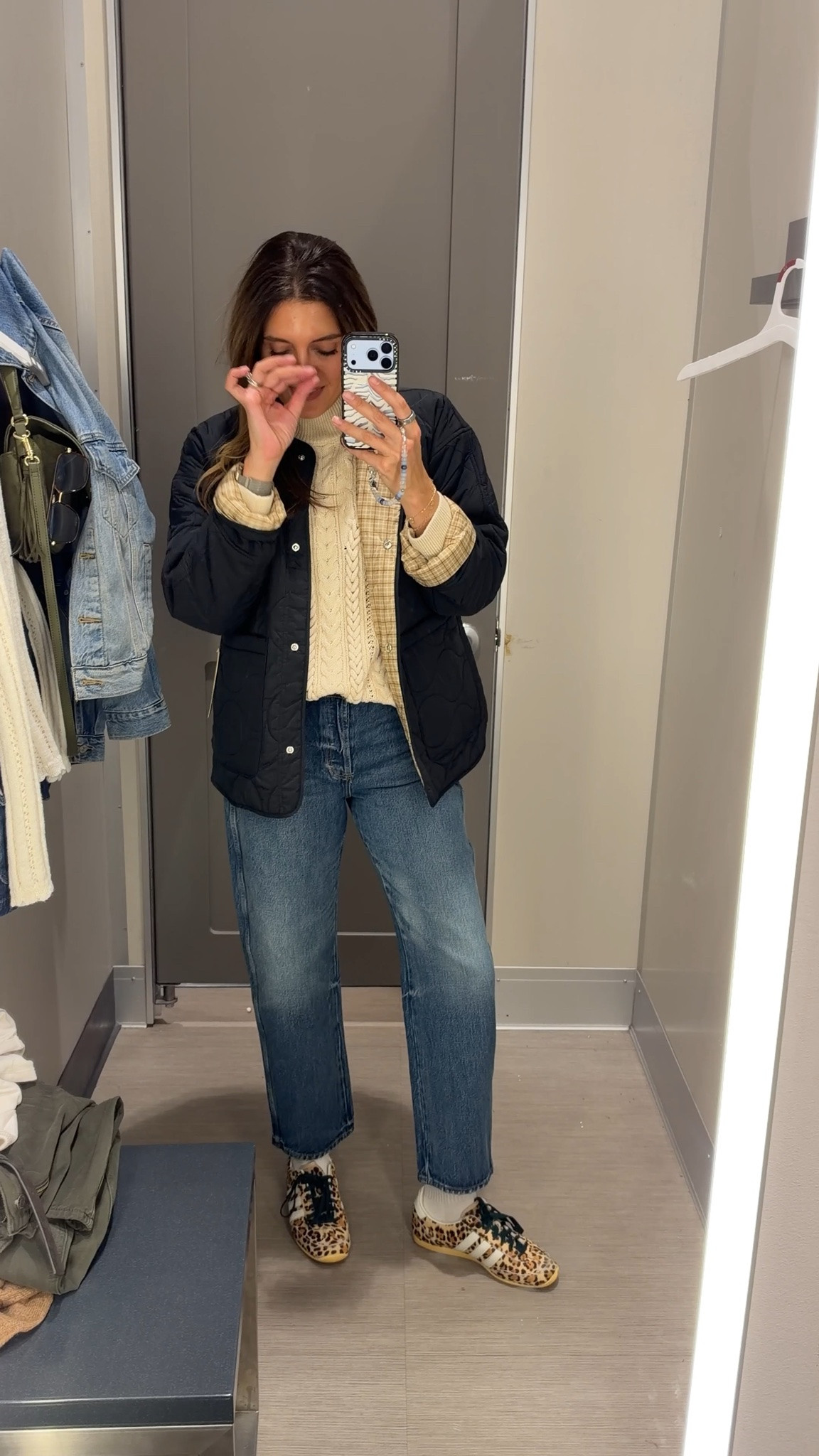 This quilted jacket looks so much like j .crew! In an xs jacket (size down!), small cream sweater, 4 boyfriend jeans.

#LTKOver40 #LTKTall
