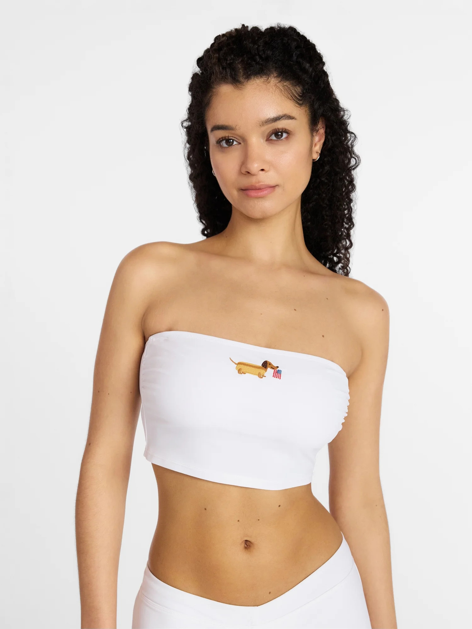 No Boundaries Embroidered Bandeau Cropped Tankini Top, Women's XXS-XXL | Walmart (US)