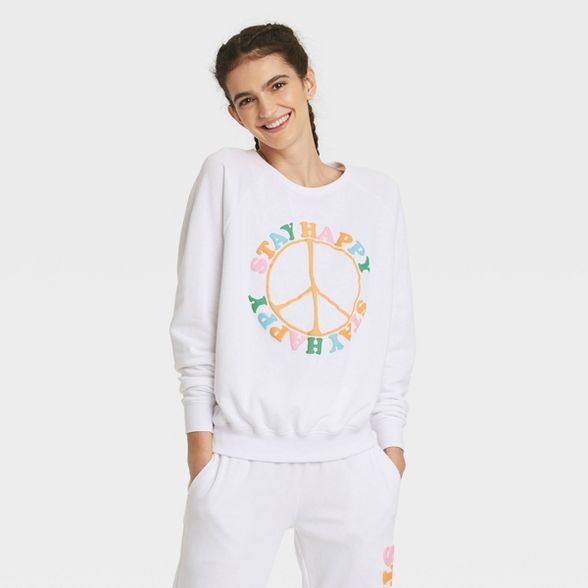 Women's Stay Happy Graphic Sweatshirt - White | Target