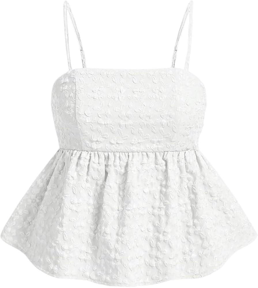 SOLY HUX Women's Spaghetti Strap Ruffle Hem Peplum Cami Top Jacquard Camisole | Amazon (US)