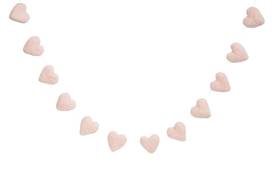 4 Foot Blush Felt Heart Garland - Valentines Day Banner - 4 cm felt hearts (12 total hearts) | Amazon (US)