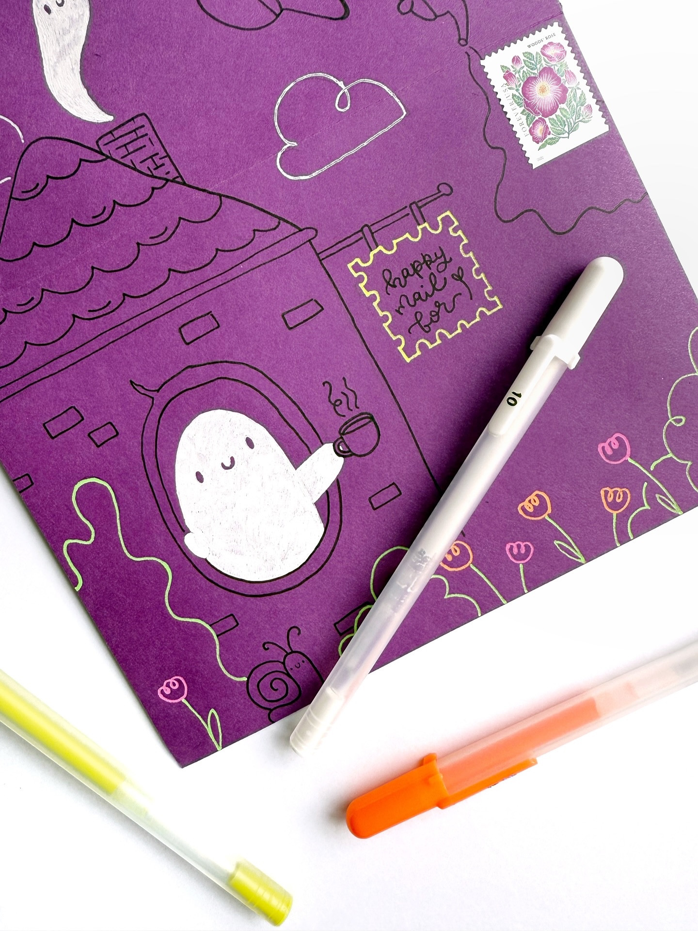 Day 15: Cottagecore 👻🫖🏡

The perfect envelope for this rainy day here in San Diego. I’ll be curled up inside, wishing I had these little ghost friends stopping by for tea later. Agnes would definitely invite them in. She’s into all things Halloween right now.

🖊️: @sakuraofamerica Gelly Roll vivid and white, and an 08 Micron
✉️: @papersource in the color Beet (one of my faves)

p.s. save on your next PaperSource.com purchase, like fancy envelopes, with code BRENNAMEDIA10
.
.
.
#bewitchingenvelopes #bewitchingenvelopes2025
#papersource #bewitchingenvelopes #countdowntohalloween #halloweencountdown #halloween #halloweenlove @papersource #papersource #papersourcecreativecollective #cottagecoreaesthetic #cottagecore #cottagecorestyle #cottagecoreart #cottagecoregirl #ghosts #ghostart #teatime #sandiegoartist #uspostalservice #usps #postagestamp #snailmailideas