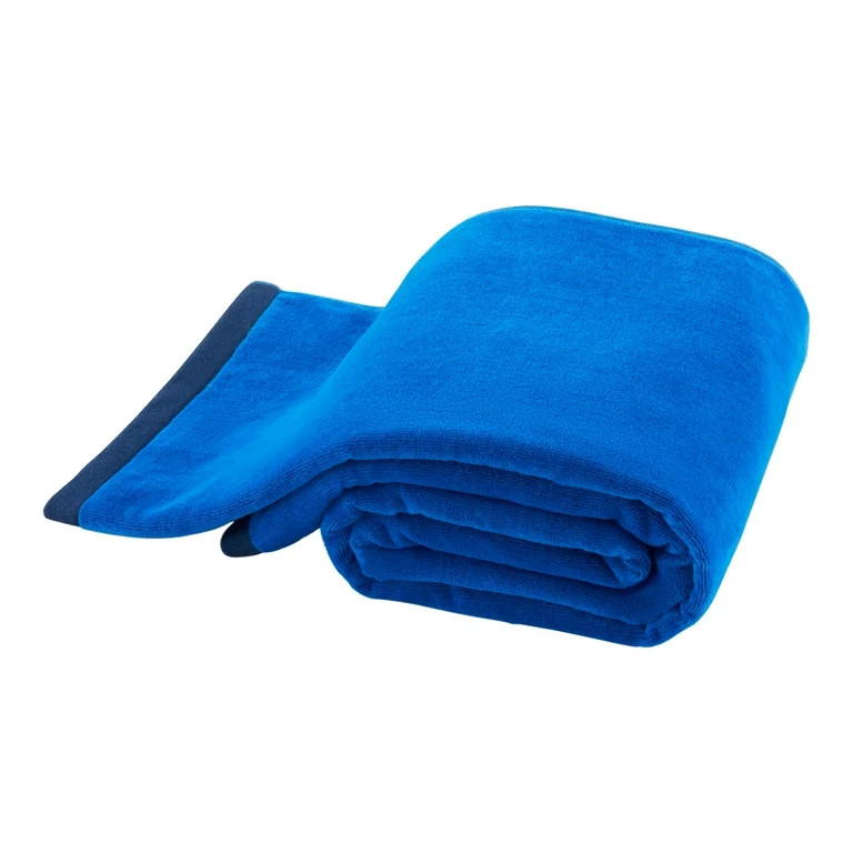 Mainstays Oversized Reversible Solid Blue Yarn-Dyed Cotton-Blend Beach Towel | Walmart (US)