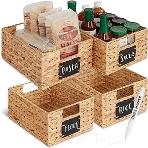 Best Choice Products Set of 4 9x12in Water Hyacinth Pantry Baskets, Woven Kitchen Organizers w/Ch... | Amazon (US)