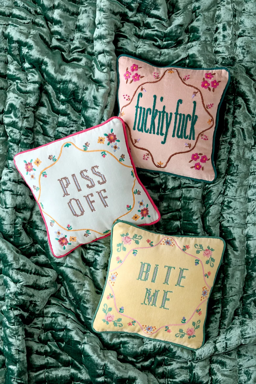 Cheeky Slogan Velvet Embroidered Throw Pillow | Urban Outfitters (US and RoW)