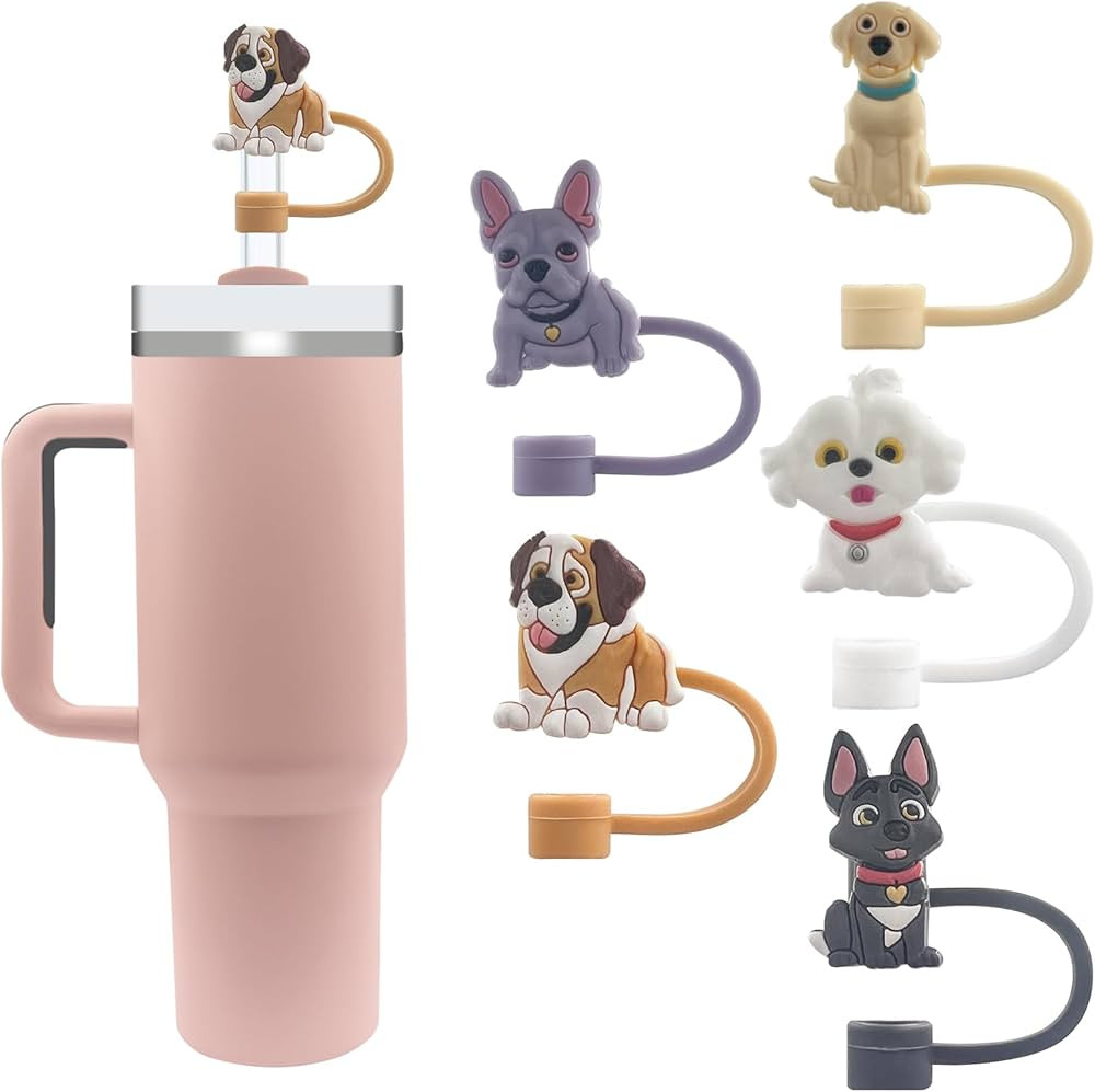 5Pcs 0.4in/10mm Diameter Silicone Straw Covers Cap for Stanley 20 30&40 Oz Cup, 5 Different Dog S... | Amazon (US)