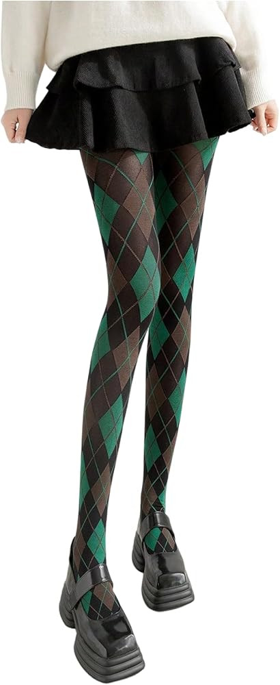 Verdusa Women's Argyle Plaid Mesh Sheer Tights High Waisted Preppy Stockings Pantyhose | Amazon (US)
