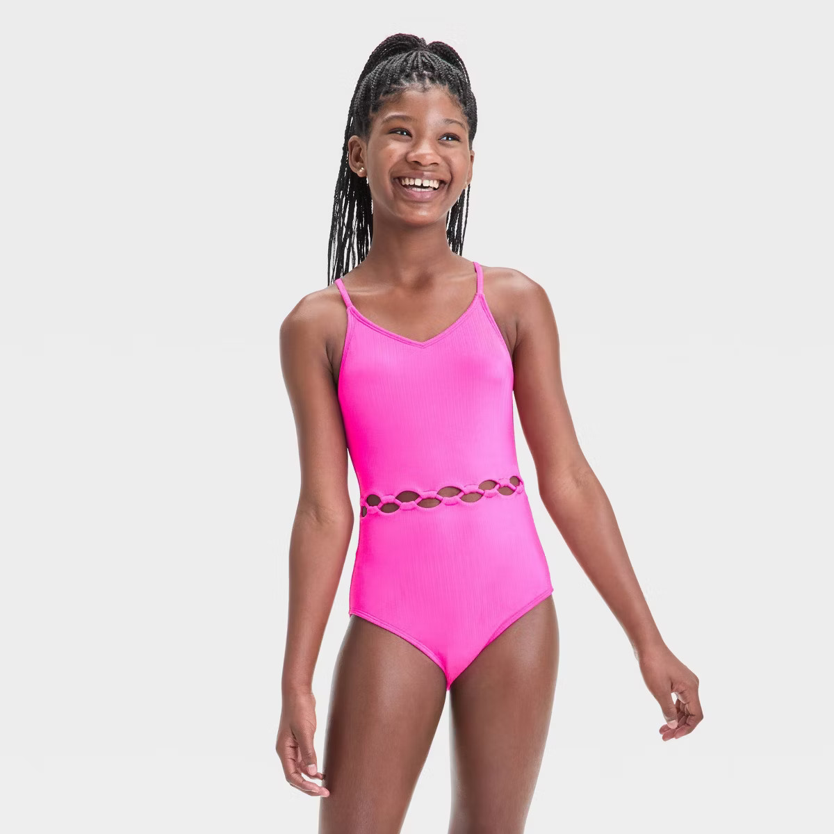 Girls' Solid One Piece Swimsuit - art class™ Pink | Target