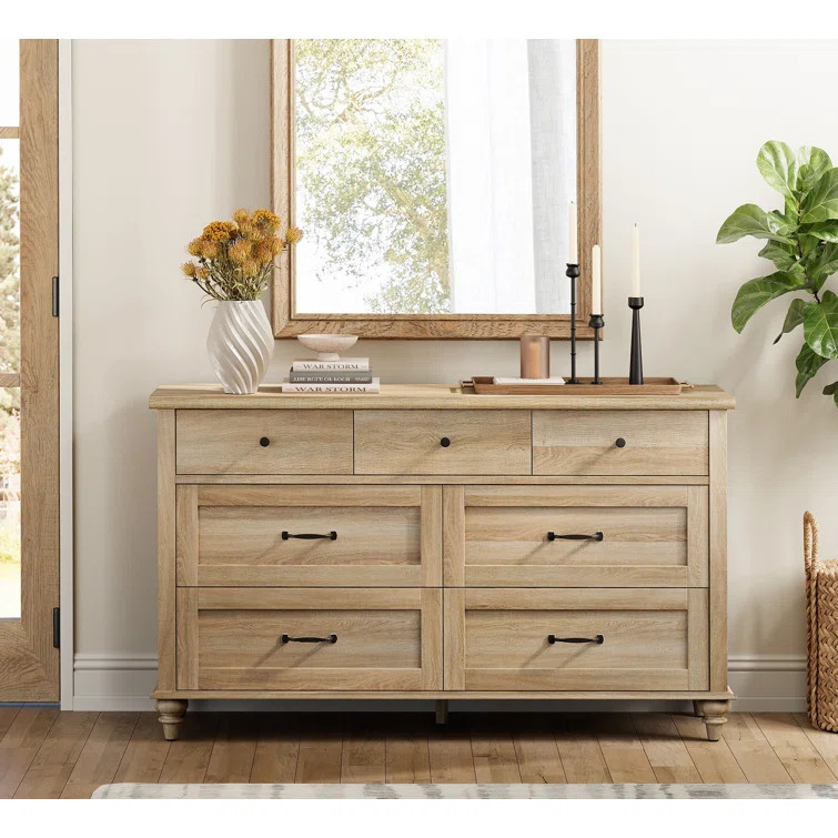 Oak Dresser With 7 Drawers For Bedroom, Farmhouse Wooden Dresser | Wayfair North America