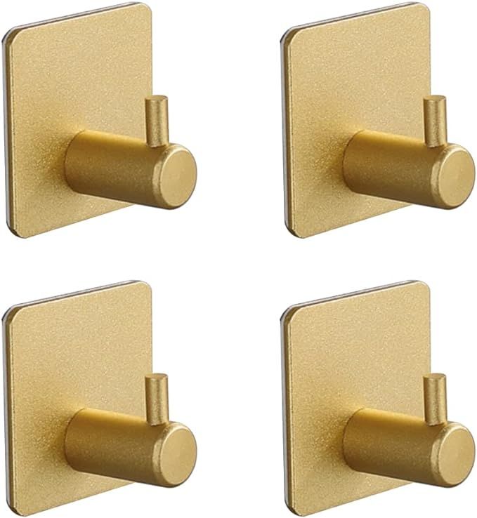 XUANHEY Adhesive Hooks Gold Bathroom Towel Hooks 4 Pack Shower Hooks Heavy Duty Space Aluminium K... | Amazon (US)