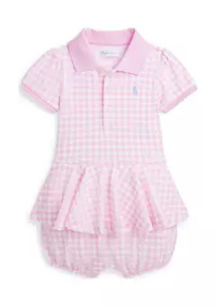 Ralph Lauren Childrenswear Baby Girls Gingham Mesh Polo Bubble Shortall | Belk