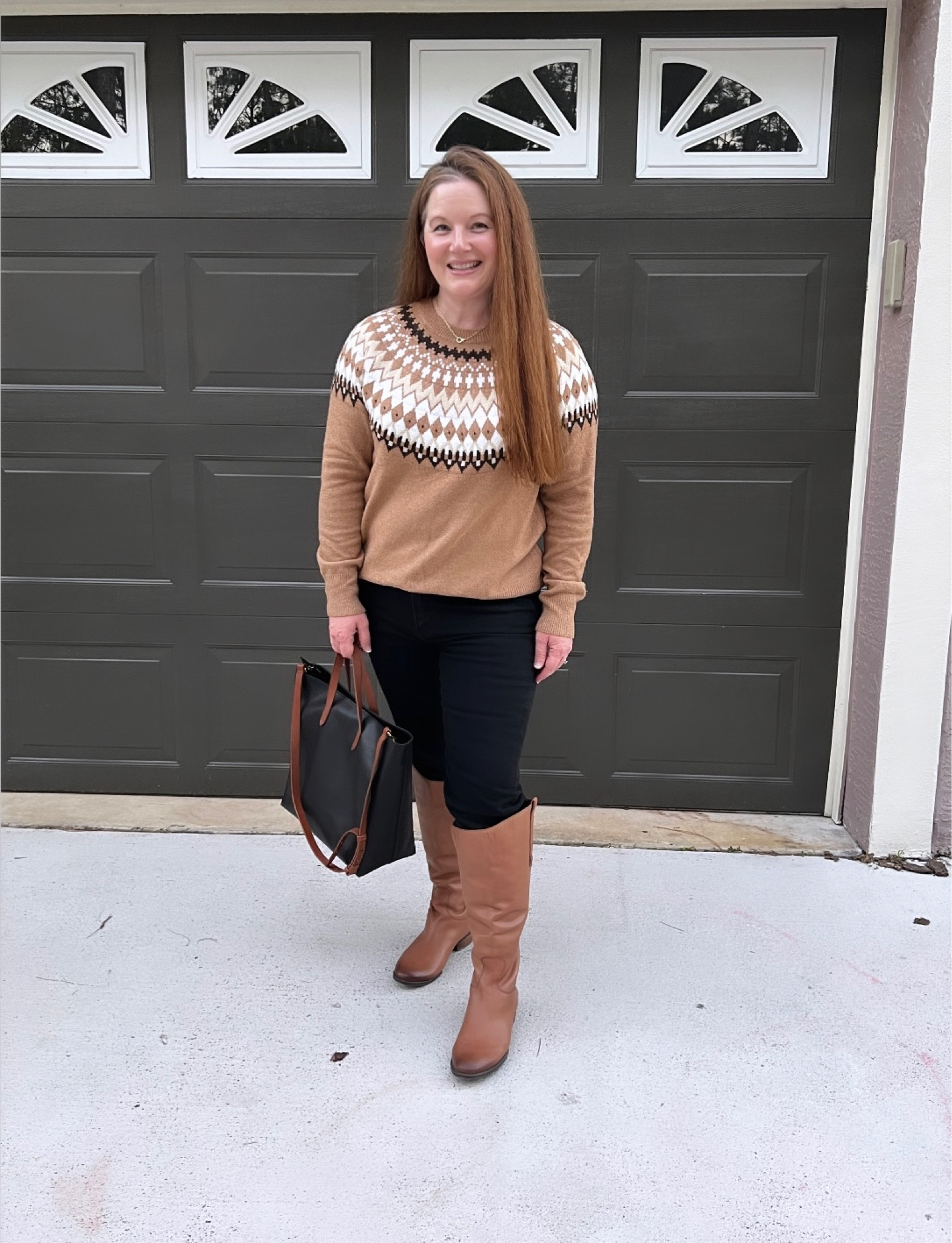 Walmart style, Walmart fashion, Walmart sweater, Gap jeans, black kick crop jeans, riding boots, Sam Edelman boots, tan & black, Madewell tote

#LTKfindsunder50 #LTKxMadewell #LTKSeasonal
