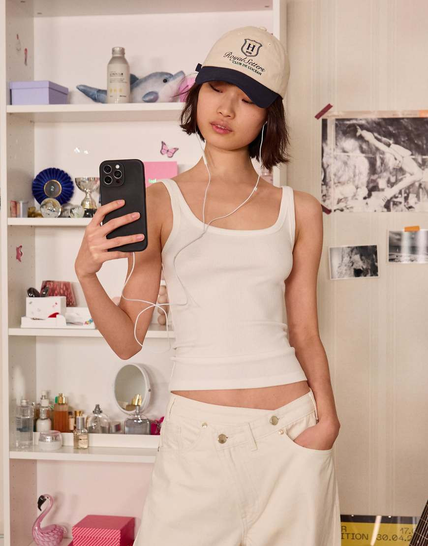 Bershka Ribbed vest top in white | ASOS (Global)