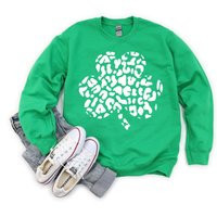 st. Patrick's Day Shirt, Leopard Shamrock Tee, Lucky Green Clover Cheetah Print Sweatshirt | Etsy (US)