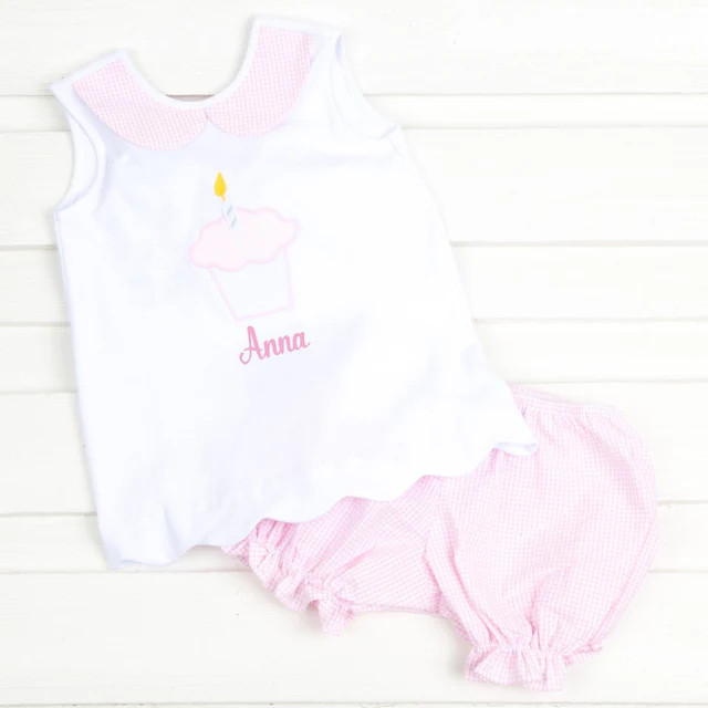 Cupcake Applique Back Bow Bloomer Set | Classic Whimsy