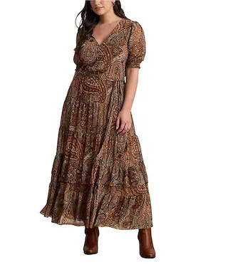 Lauren Ralph Lauren Plus Size Paisley Belted Georgette A-Line Maxi Dress | Dillard's | Dillard's